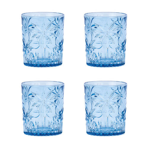 4pc Annabel Trends Tumbler Glass Palm Tree Cup Set 310ml - Blue