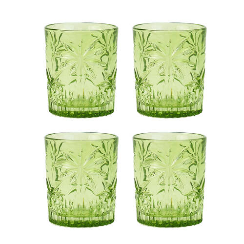 4pc Annabel Trends Tumbler Glass Palm Tree Cup Set 310ml - Green