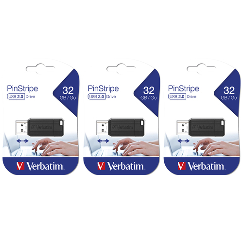 3x Verbatim Store'n'Go Pinstripe 32GB USB Drive - Black
