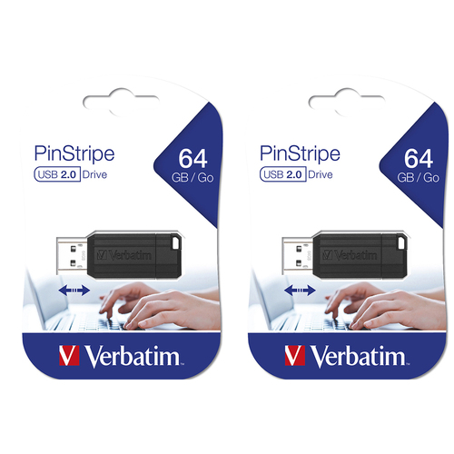 2x Verbatim Store'n'Go Pinstripe 64GB USB Drive - Black