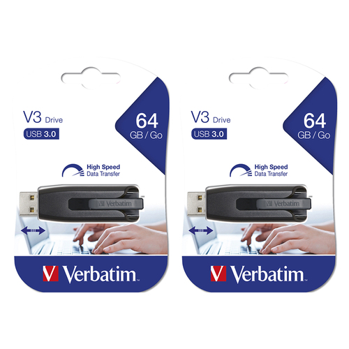 2x Verbatim Store'n'Go V3 64GB USB 3.0 Stick Drive - Grey