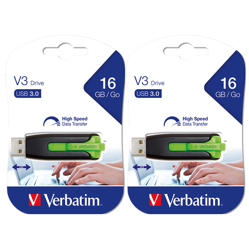 2x Verbatim Store'n'Go V3 16GB USB 3.0 Stick Drive - Eucalyptus Green