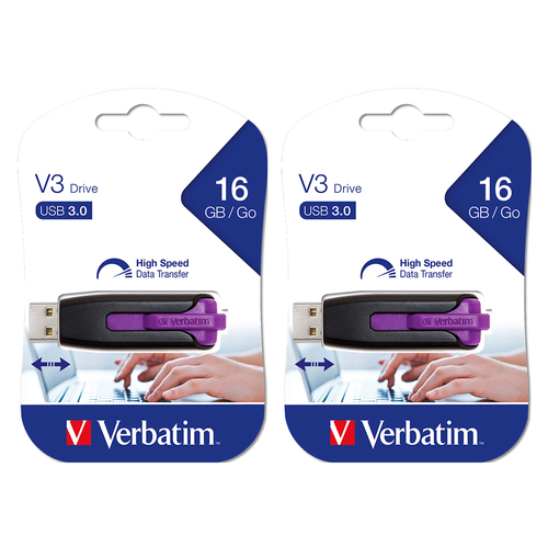 2x Verbatim Store'n'Go V3 16GB USB 3.0 Stick Drive - Violet