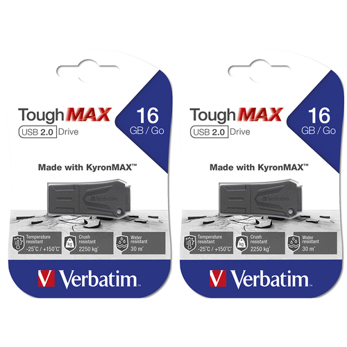 2x Verbatim ToughMAX USB 2.0 Drive 16GB Storage For Laptop/PC - Black