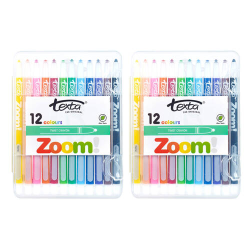 2x 12pc Texta Zoom Twist Crayons Hard Case Wallet