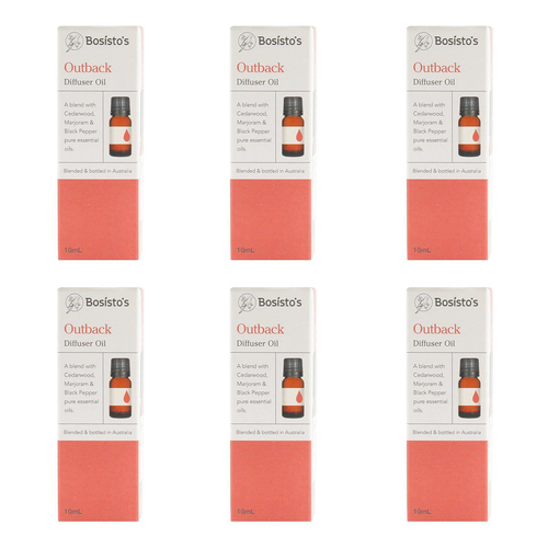 6PK Bosistos Outback 10ml Diffuser Oil Cederwood Marjoram & Black Pepper Scent