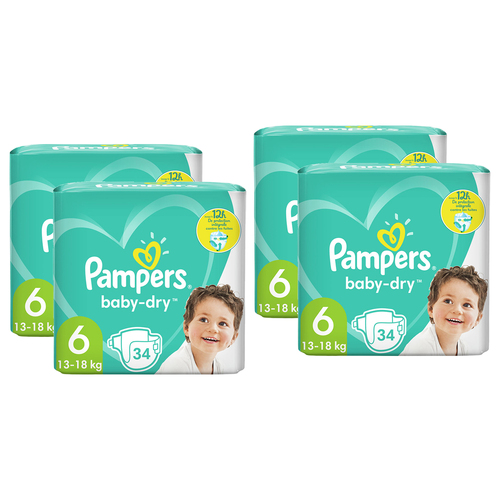 4x 34pc Pampers Baby Dry NappiesNappy/Diaper Size 6 13-18Kg