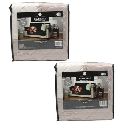 2PK York & Leisure Reversible 3 Seater Couch Cover - Latte