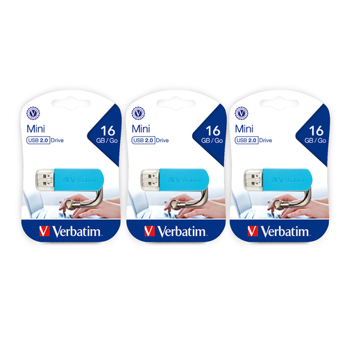3x Verbatim Store'n'Go 16GB Mini USB Stick Drive - Blue