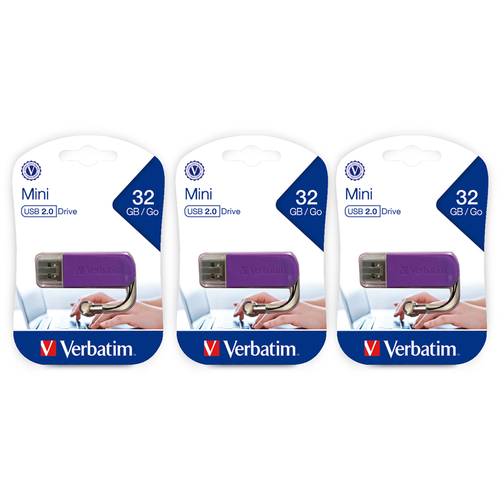 3x Verbatim Store'n'Go 32GB Mini USB Stick Drive - Violet