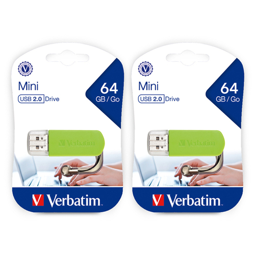 2x Verbatim Store'n'Go 64GB Mini USB Stick Drive - Green