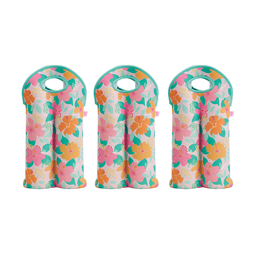 3PK Annabel Trends Neoprene Double Bottle Bag 24x38cm - Hibiscus