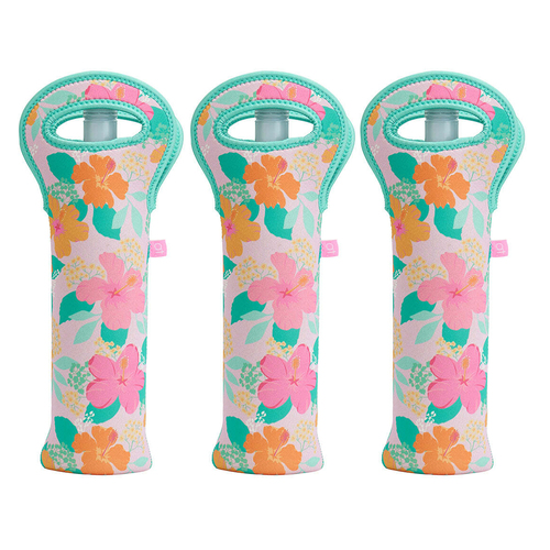 3PK Annabel Trends Neoprene Single Bottle Bag 14x38cm - Hibiscus