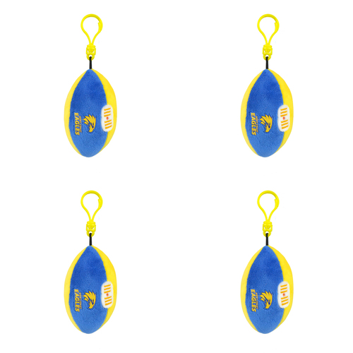 4PK AFL West Coast Footy Keyclip Hanging Bag Accessory 10cm