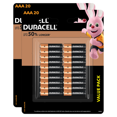 2x 20pc Duracell Coppertop AAA Alkaline Battery Pack Single Use