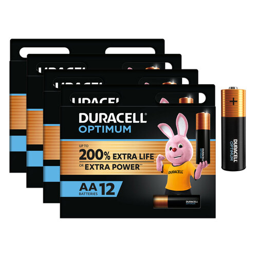 4x 12pc Duracell Optimum Alkaline AA Battery Pack Single Use
