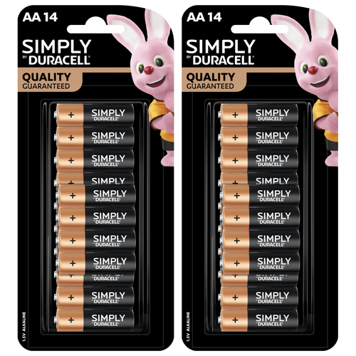 2x 14pc Duracell Simply AA 1.5V Alkaline Long Lasting Batteries