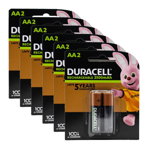 6x 2pc Duracell AA Size Alkaline Battery Pack 2500mAh Rechargeable Batteries