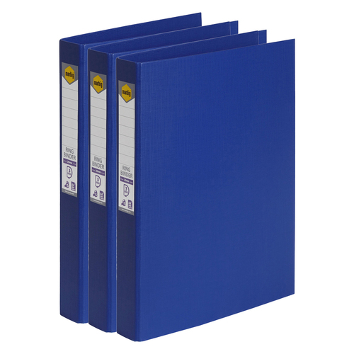 3PK Marbig PE/Linen 3 D-Ring 25mm A4 Binder File Organiser - Blue