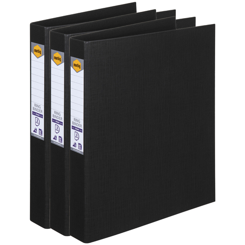 3PK Marbig PE/Linen 3 D-Ring 25mm A4 Binder File Organiser - Black