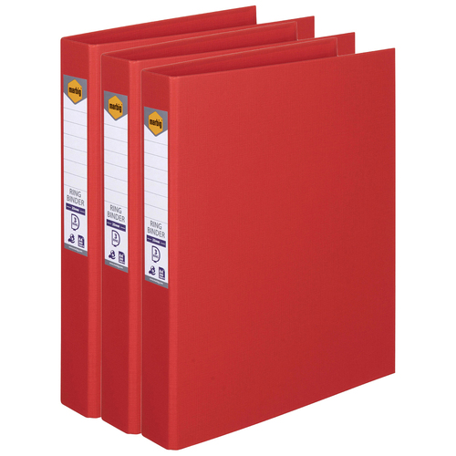 3PK Marbig PE/Linen 3 D-Ring 25mm A4 Binder File Organiser - Red