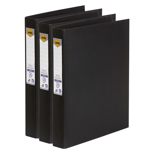 3PK Marbig PE/Linen 4 D-Ring 25mm A4 Binder File Organiser - Black