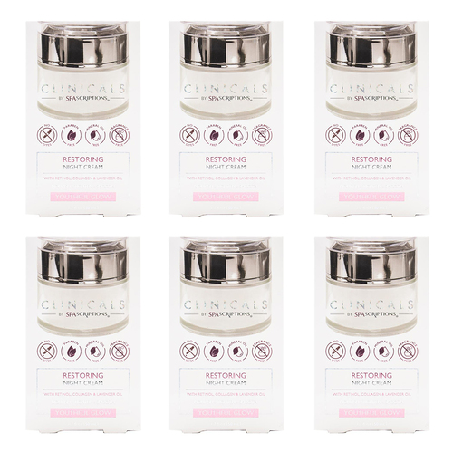 6PK Spascriptions Clinicals 50ml Restoring Night Cream Youthful Glow
