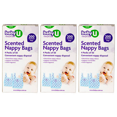 3x 200pc Baby U Scented Nappy Bags