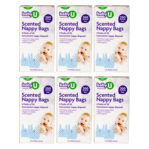6x 200pc Baby U Scented Nappy Bags