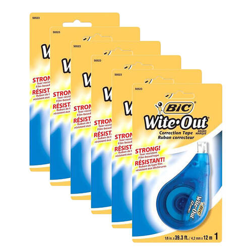 6PK BIC Wite-Out Correction Tape w/ Dispenser 12m Office School Stationery