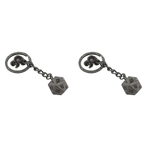 2PK Dungeons & Dragons D20 Keyring Hanging Bag Charm - Grey