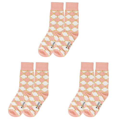 3PK Wicked Sista Cotton Stretchable Metallic Geo Socks One Size 6-10