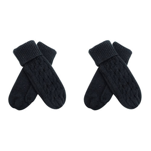 2PK Wicked Sista Acrylic Knitted Weave Mittens One Size - Black