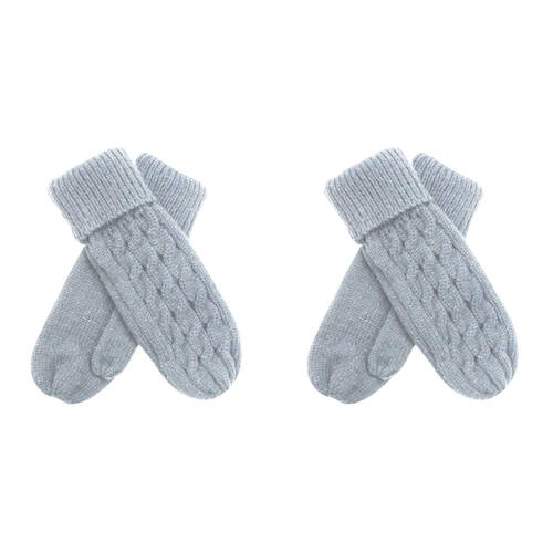 2PK Wicked Sista Acrylic Knitted Weave Mittens One Size - Light Grey