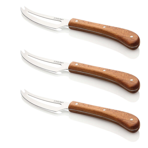 3PK Stanley Rogers Pistol Grip Slotted Soft Cheese Knife Acacia