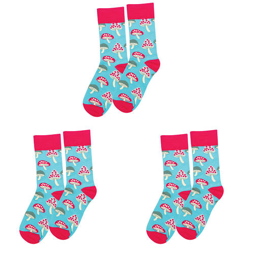 3PK Wicked Sista Cotton Stretchable Mushroom Socks One Size 6-10