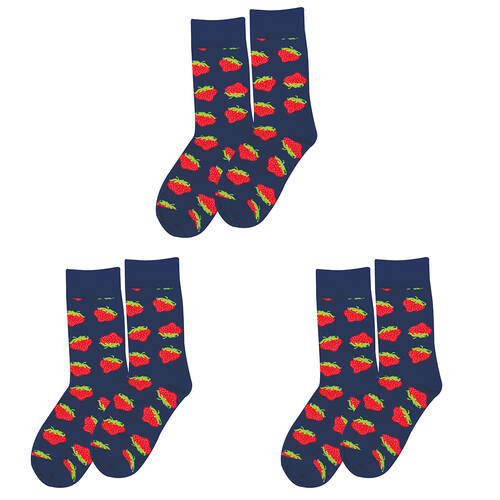 3PK Wicked Sista Cotton Stretchable Strawberry Socks One Size 6-10