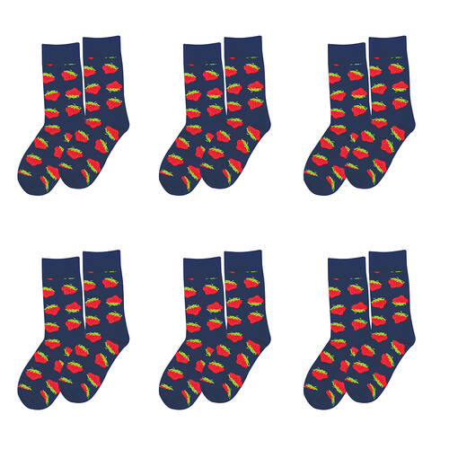 6PK Wicked Sista Cotton Stretchable Strawberry Socks One Size 6-10
