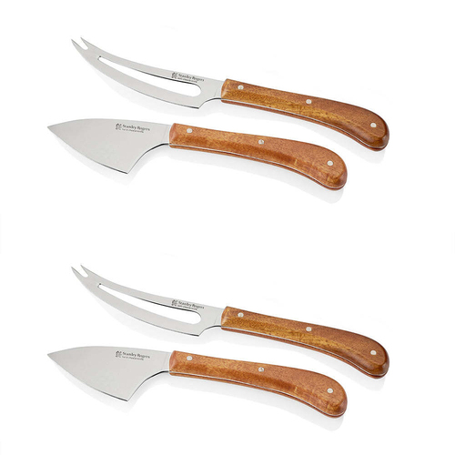 4pc Stanley Rogers Pistol Grip Acacia Cheese Knife Set