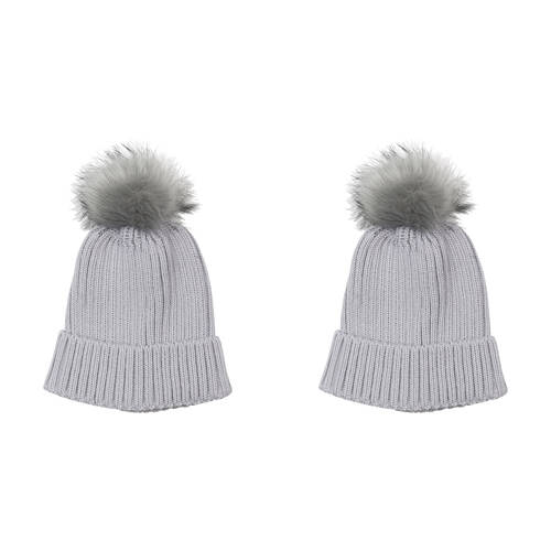 2PK Wicked Sista Acrylic Ribbed Beanie w/ Pom Pom One Size - Light Grey