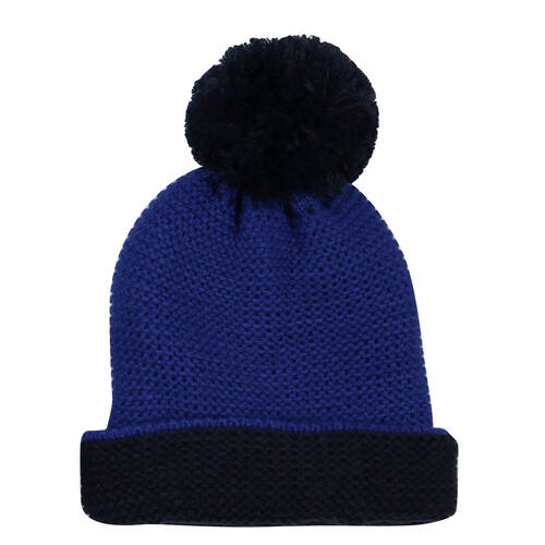 Foote Street Two Tone Beanie With Pom Pom For Kids S/M - Blue - 3Y-6Y