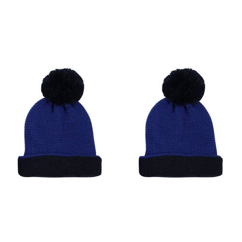 2PK Foote Street Two Tone Beanie With Pom Pom For Kids S/M - Blue - 3Y-6Y