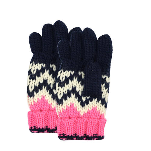 Foote Street Chevron Gloves For Kids/Children M/L - Pink/Navy - 7Y-10Y