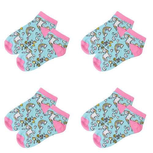 4PK Wicked Sista Cotton Unicorn Magic Women's Ankle Socks One Size 6-10