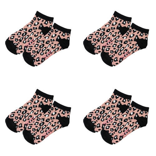4PK Wicked Sista Cotton Animal Print Women's Ankle Socks One Size 6-10