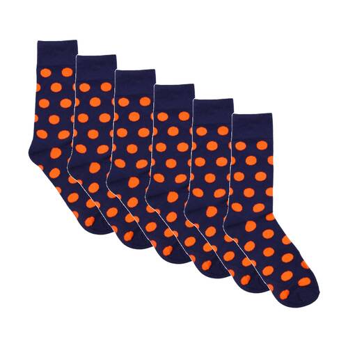 6PK Mister Lots Of Spots Socks Mens Casual One Size Cotton Navy
