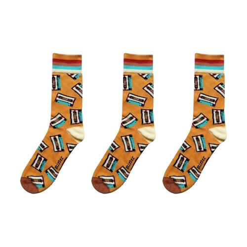3PK Mister Cassette Socks Mens Casual One Size Cotton Orange