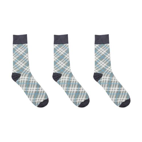 3PK Mister Classic Socks Mens Casual Plaid One Size Cotton Grey/White/Blue