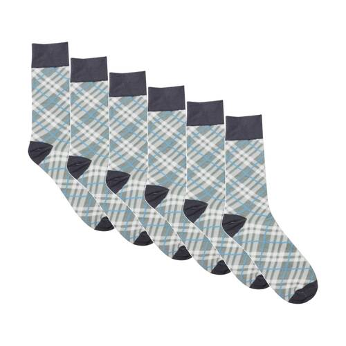6PK Mister Classic Socks Mens Casual Plaid One Size Cotton Grey/White/Blue