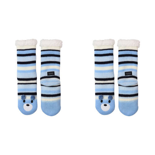 2PK Wicked Sista Animal Slipper Socks Bear Stripe One Size - Blue